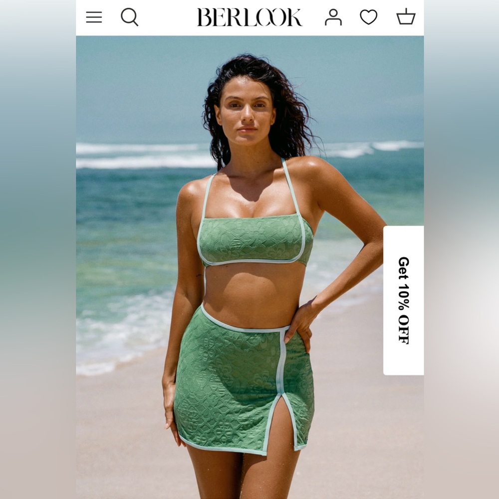 NWT Dark Green Jacquard X Cross Bikini Top M plus skirt XS